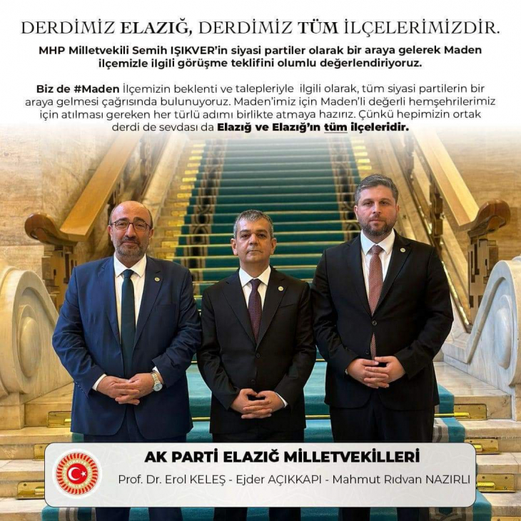 AK Parti milletvekillerinden ortak açıklama: Derdimiz de, sevdamız da Elazığ!