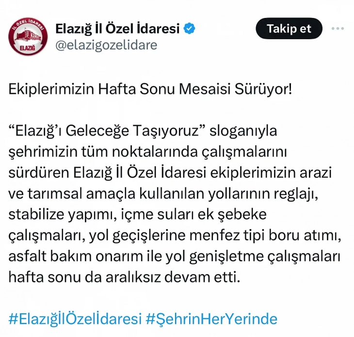 Özel İdare Elazığ'ın her yerinde